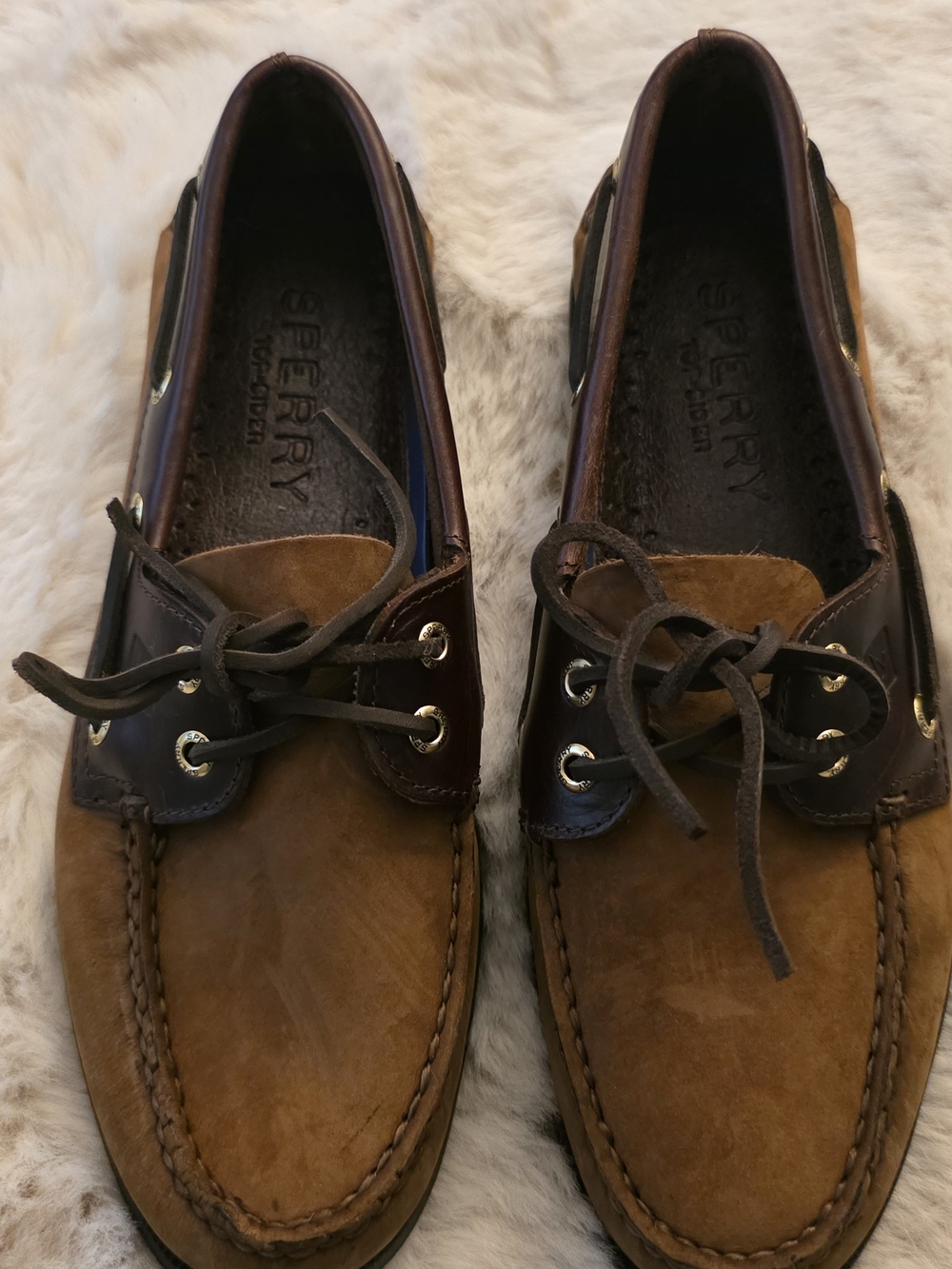 Sperry Two-Tone Brown Suede and Dark Brown Leather Boat Shoes - Men's
